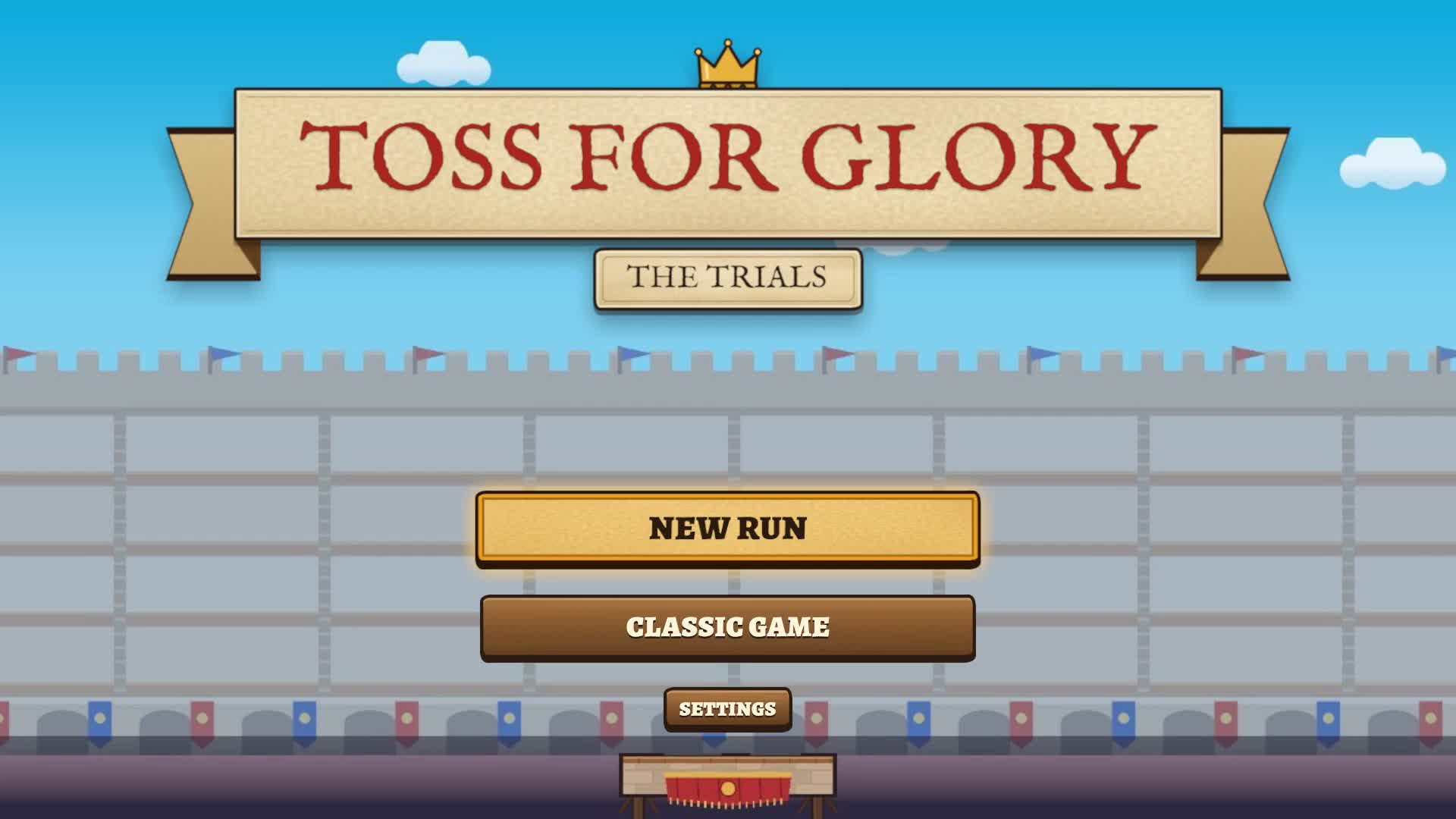Toss for Glory title screen above a castle stadium wall.